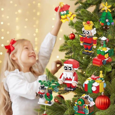 18 Pack Sets JOICEE Christmas Ornaments Building Blocks, Xmas Tree Ornaments Building with Strings Hanging Decoration