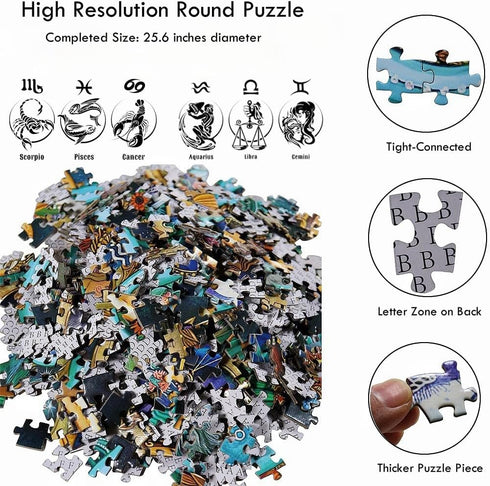 1000 Pieces Round Jigsaw Puzzles for Adults - Moruska Zodiac Horoscope Astrology Puzzle
