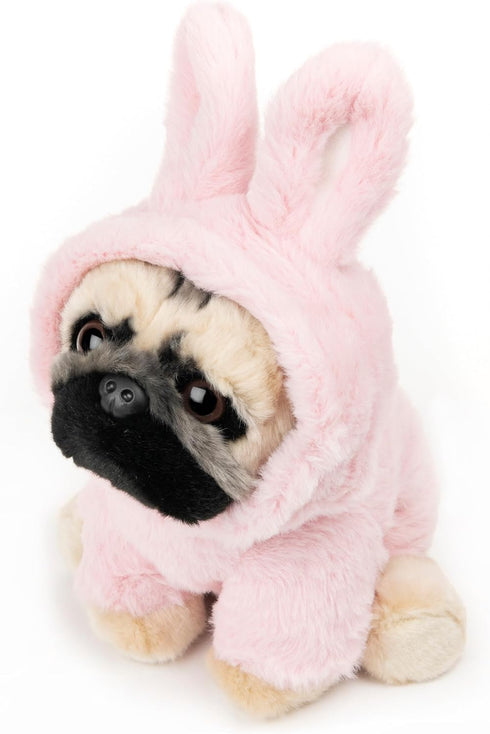 9 GUND Doug The Pug Fuzzy Pink Bunny Hoodie Doug Plush Stuffed Animal, Pink