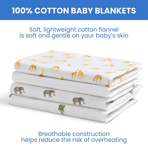 Delta Children 100% Cotton Flannel Baby Receiving Blankets for Girls and Boys – 30x30 Inches (Pack of 4)