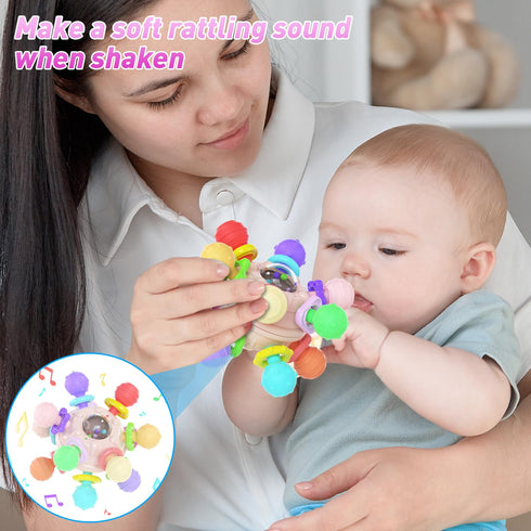 Baby Teething Toys for 0-6 Months, Montessori Sensory Teether for 0 3 6 9 12 Months, Educational Rattles for Newborns