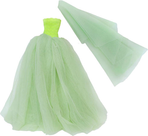 BJDBUS for 11.5 Inch Girl Doll Clothes, Green Trailing Wedding Dress with Veil Dinner Party Gown