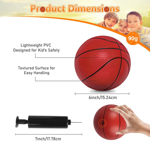6" Mini Basketballs, 6 Pack Small Basketball for Kids Basketball Hoop, PVC Mini Toy for Indoor Outdoor