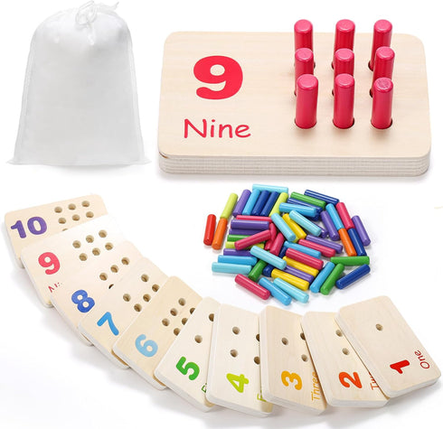 Suwimut Wooden Counting Peg Board, Math Manipulatives for Kindergarten, Montessori Educational Toys for Kids