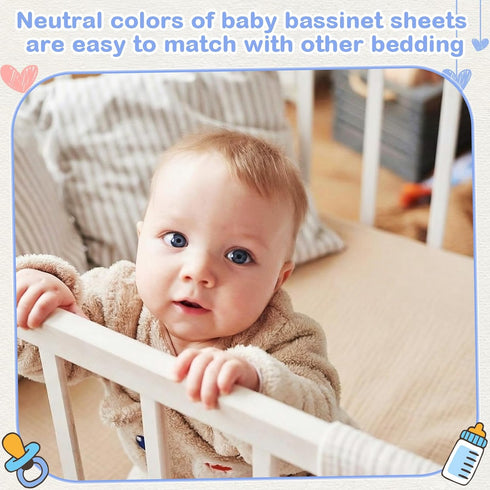 Tegeme 4 Pack Muslin Bassinet Sheets Soft Cotton Bassinet Fitted Sheets for Baby Boys Girls Neutral Solid Color Crib