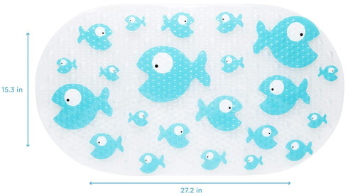Large Non-Slip Baby Bath Mat With Strong Suction Cups, Baby Bath Tub Time Essentials, Blue Fish by Bizzu