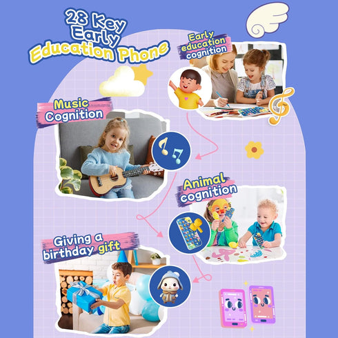 lebowen 12 Cell Phone ToyMultifunctional, Music, Lullaby, Lights, Early Learning & Teaching, USB Charging, Gifts