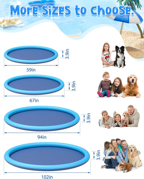 Splash Pad, YSJILIDE 94" Non-Slip Large Sprinkler Play Mat for Kids and Dogs, Outside Backyard Dog Pool