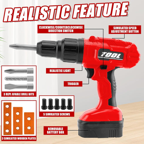 PANPAPA SetToy Set 3 3-5 Electric Power Kids Drill and Screw Drill Include Interchange dirll bits with Realistic Sound