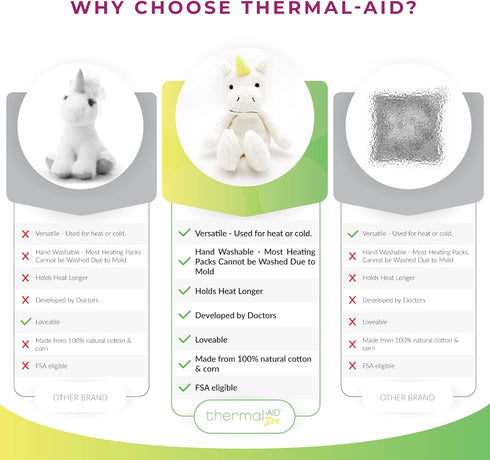 Thermal-Aid Zoo Microwavable Stuffed Animal - Juno The Unicorn Plush Toy and Hot Cold Pack