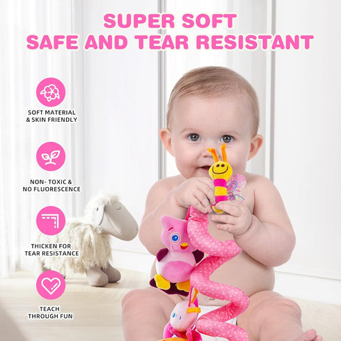 Jollybaby Baby Car Seat Stroller Toys, Plush Activity Hanging Spiral with Music Box for Babies (Pink)