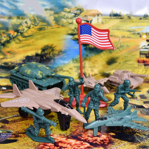 Liberty Imports 124 PCS Army Men Toy Figures, Military Forces Bucket Play Set, World War II Battle