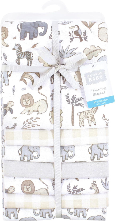 Hudson Baby Unisex Baby Cotton Flannel Receiving Blankets Bundle, Neutral Safari, One Size