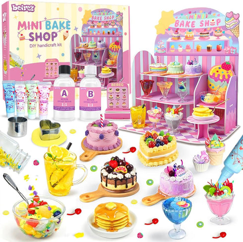 Mini Bake Shop DIY Toy Set, Making 14Pcs Pretend Desserts & Cakes,