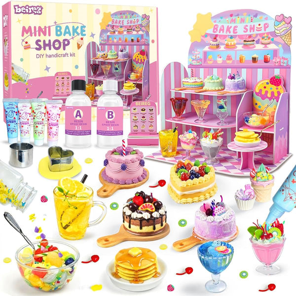 Mini Bake Shop DIY Toy Set, Making 14Pcs Pretend Desserts & Cakes,