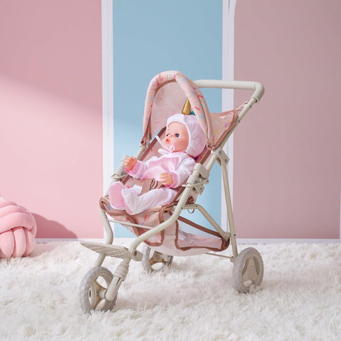 15-18 Inch 3+ Olivia's Little World Baby Doll Stroller with Canopy & Storage Basket Foldable Jogging Doll Pram Carriage