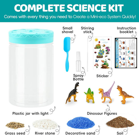 Light Up Dinosaur Terrarium Kit for Kids, Educational Science Kits Gardening Kit for Kids Boys and Girls, Creative Dinosaur Toys for Boys, Arts and Crafts for Kids Birthday Gifts for Ages 4 5 6 7 8-12