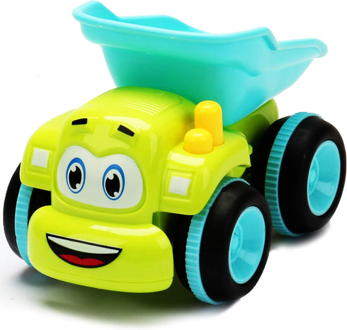 Friction Powered Trucks for 2 Year Old Boys, 4 Cartoon Construction Vehicles, Push & Go Cars Set