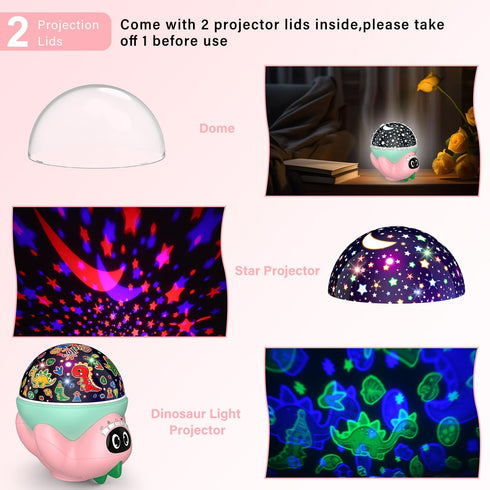 10 MOKOQI Dinosaur Night Light Projector for Kids Room, Boy Girl Dino Lamp with Soothing Music& Timer, Remote Control