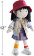 12" 18 HABA Soft Doll Yuki with Black Hair, Embroidered Face, Stylish Bucket Hat and Clothes - Washable Toddler Baby