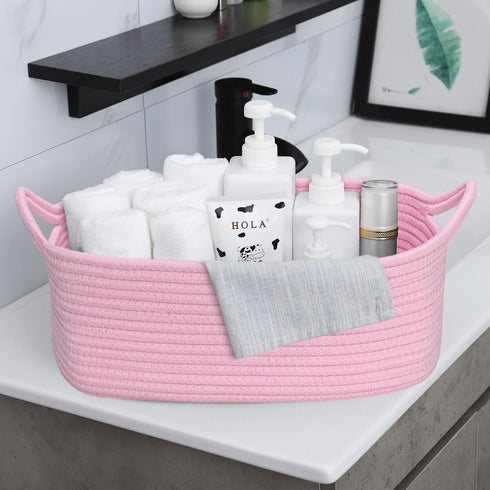 ABenkle Cotton Woven Rope Storage Basket, Decorative Toy Bin with Handle for Nursery and Organizing Shelves