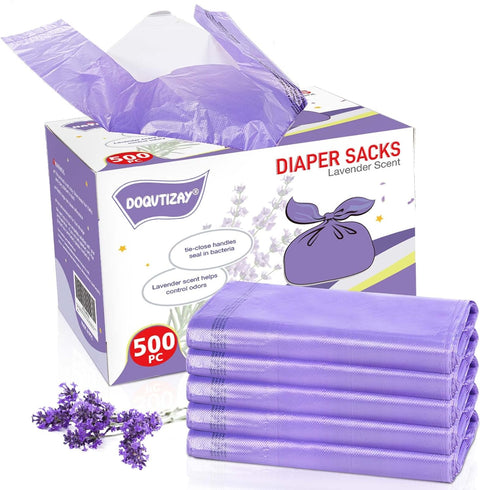 Baby Disposable Diaper Bags Easy-To-Tie Tabs Diaper Sacks with Lavender Scented Diaper
