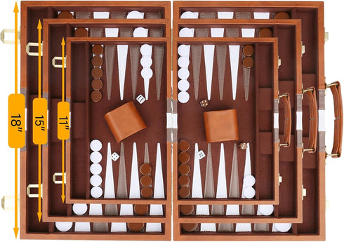 Backgammon Set, Classic Board Game with Premium Leather Case, Portable Travel Strategy Game Set for Adults, Kids (15