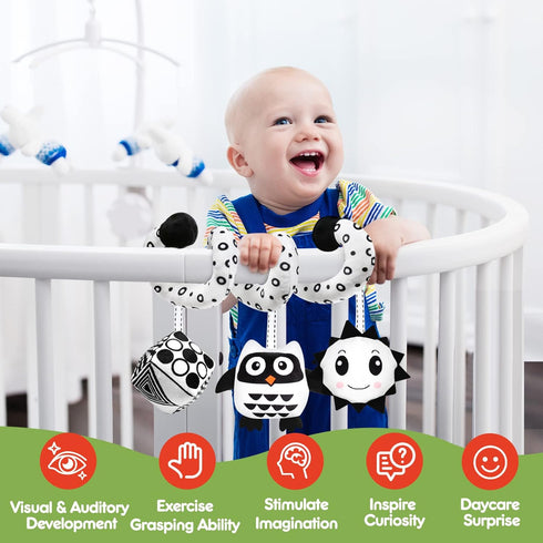 Baby Spiral Hanging Stroller and Car Seat Toys, Black and White Sensory Toy for Newborns, Thank You Gifts