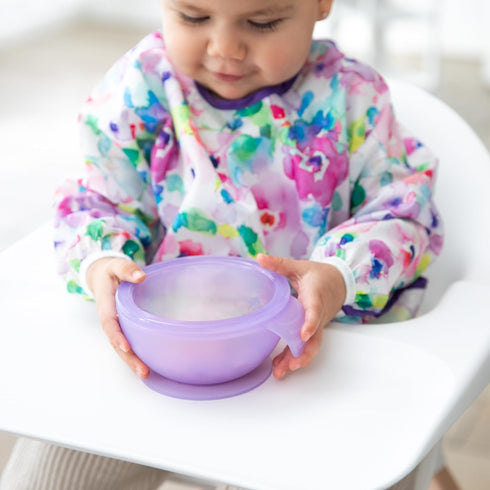 Bumkins Baby Bowl, Silicone Feeding Set with Suction for Baby and Toddler, Includes Spoon and Lid, First Feeding Set, Training Essentials for Baby Led Weaning for Babies 4 Months Up, Purple Jelly by Bumkins
