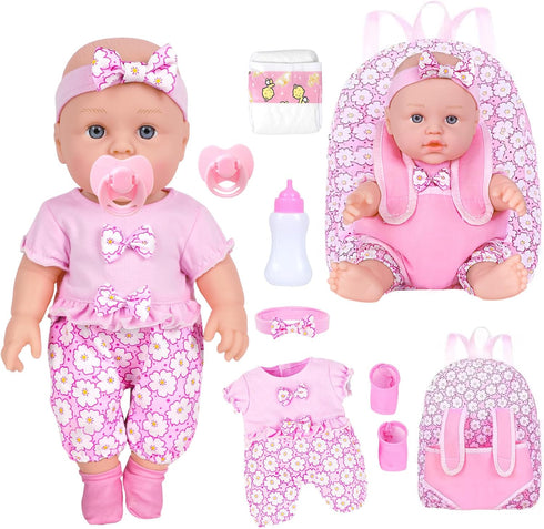 UZIDBTO 12 Inch Baby Dolls with Backpack Carrier Can Store Doll Clothes