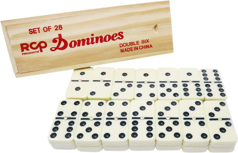 Dominoes Double 6 Tiles in Wooden Box, 28 Pieces Classic Board Game with Spinner