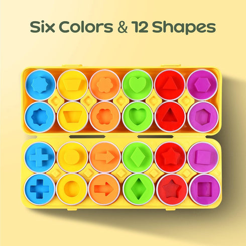 12 1-3 CPSYUB Matching Egg Toy PCS for Toddlers Ages Kids, Easter Eggs Shape & Color Recognition with Carton