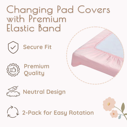 MY LITTLE ZONE 2-Pack 32"x16" 8" Baby Changing Pad Covers Girl, Changing Table Sheets, Cotton Muslin Changing Pad