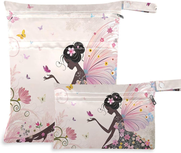 Gravopti Flower Angel Butterfly Wet Dry Bags Set of 2, Reusable Waterproof Organizer