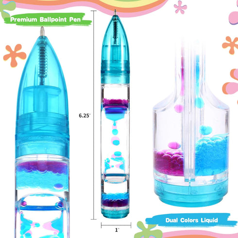 Liquid Timer Pen - Retractable Ballpoint with Colorful Bubbles & Droplets - Calming Fidget Writing Toy for Kids &