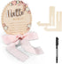 Tucnoeu Baby Announcement Sign, Wooden Hello World Newborn Welcome Sign, Bow Birth Stats