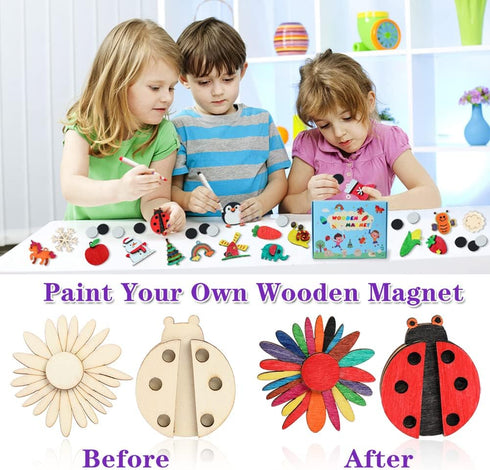 Worgree DIY Wooden Magnets, 36 pcs Art Craft Supplies Painting Kit for Kids Party Favors for Ages 4-12 Birthday Easter