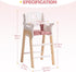 18 Inch ROBOTIME Wooden Baby Doll High Chair, Pink Wooden Baby Doll Chair for Dolls, Pretend Play High Chair Baby Doll