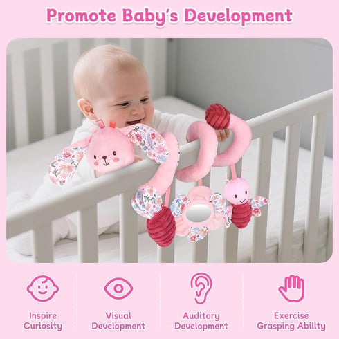 0-6 Hanging Car Seat Toys, Spiral Crib & Stroller Activity Toys with Rattles for Babies Months, Baby Car Seat
