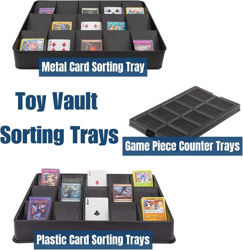 Toy Vault Trading Card Sorting Trays, 3-Pack 15-Slot Black Card Tray Organizer for CCG Games