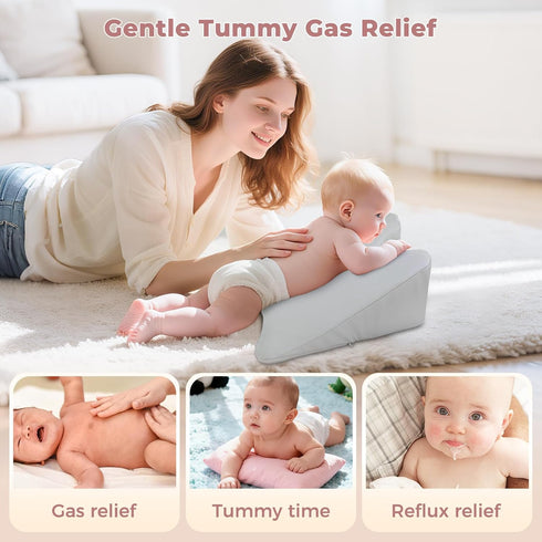2026 Tummy 0-12 EKEPE Upgraded Nursing Reflux Prop with Leather Cover for Baby Gas, Colic Relief & Burp, Memory Foam