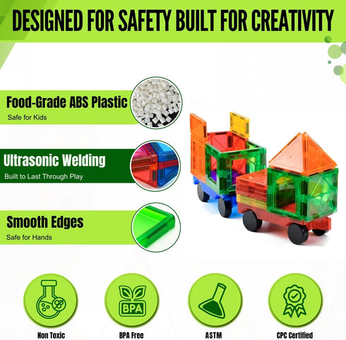 136 2 3-12, Set Magnet Tiles for Kids PCS with Cars Bases, STEM Magnetic Tiles for Toddlers, Educational Learning Toys
