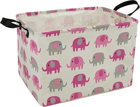 Elephant Print Rectangular Storage Bin, Canvas Fabric Toy Box, Waterproof Coating Nursery Hamper with Handles, Gift