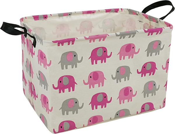 Elephant Print Rectangular Storage Bin, Canvas Fabric Toy Box, Waterproof Coating Nursery Hamper with Handles, Gift