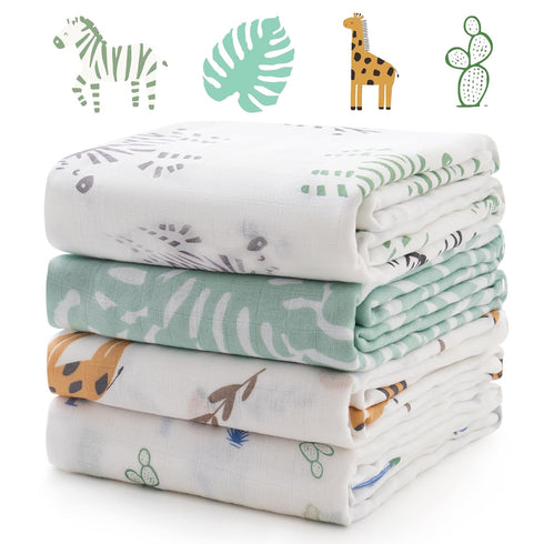 Momcozy Muslin Swaddle Blankets, 4-Pack Breathable and Skin-Friendly Receiving Blankets for Boys,