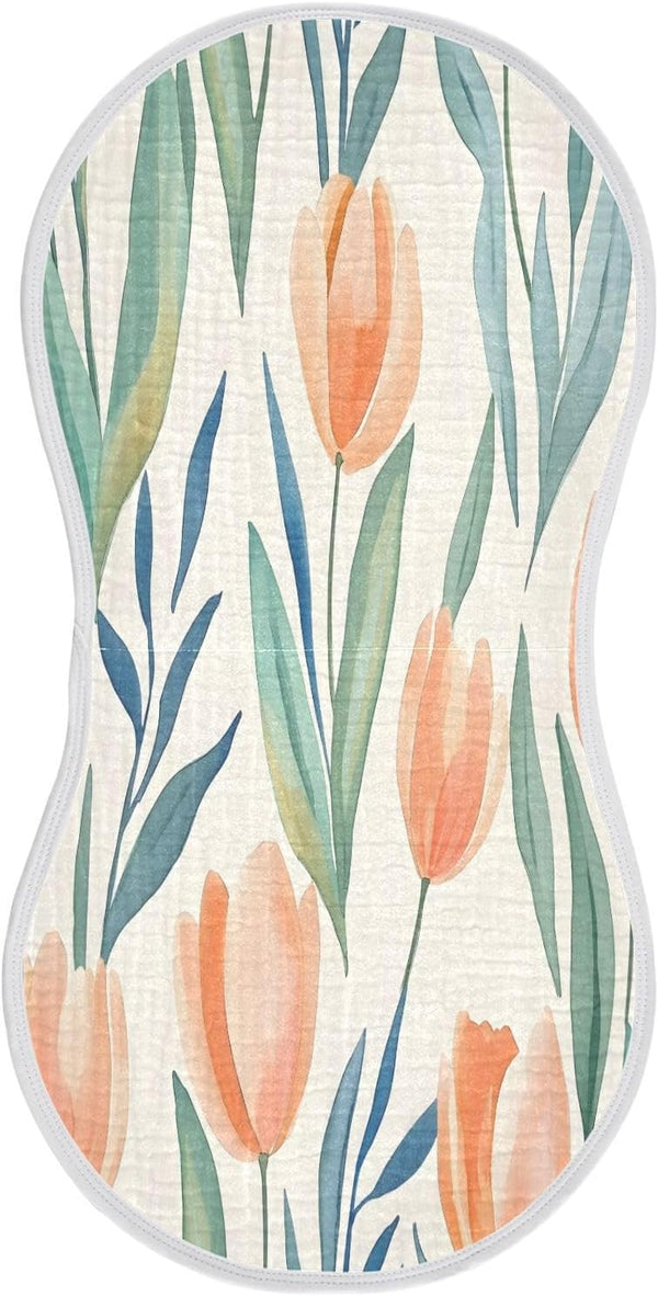 YETTASBIN Tulips Muslin Baby Burp Cloth, Super Soft Absorbent Cotton Burp Rag Baby