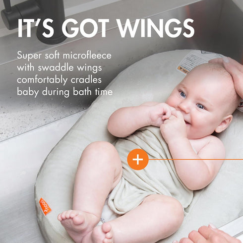 Boon Puff+ Inflatable Baby Bather - Infant Bathtub Includes Microfleece Cover, Swaddle Wings, and Storage Bag