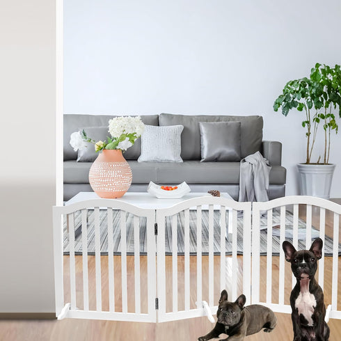 Wooden Dog Gate Foldable Pet Fence, Freestanding Pet Gates for Stairs, 3 Panel 23.6'' Height-White