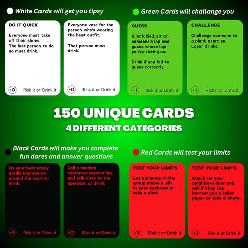 Fun Drinking Game for College & Game Night - 150 Hilarious Dares, Challenges & Questions for Parties