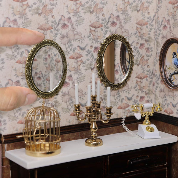 iLAND Dollhouse Mirrors, Miniatures Dollhouse Accessories on 1:12 Scale, Metal Framed Glass